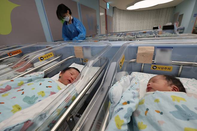 경기 고양시 일산차병원 신생아실에서 간호사가 아기를 돌보고 있는 모습./뉴스1