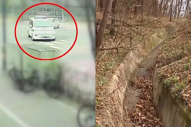 지난 30일 오전 살인 사건이 발생한 서울 서초구의 한 아파트로 향하는 경찰 과학수사대 차량. 오른쪽은 60대 남성이 전처의 시신을 유기하려 한 충북 음성의 한 야산 배수로. MBN·채널A 보도화면 캡처.