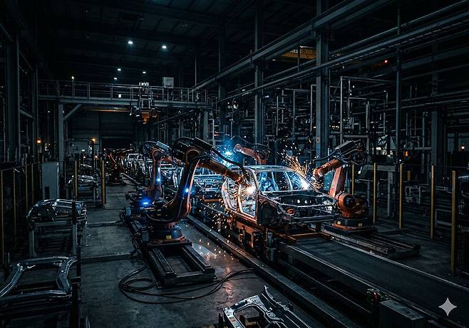 사람의 개입 없이 가동되는 다크 팩토리가 확산되고 있다. 사람 없이 불 없이 로봇만으로 공장을 가동하는 라이트 아웃 제조의 원형이다. 다크 팩토리는 점점 확산되고 있다. 사진 제미나이