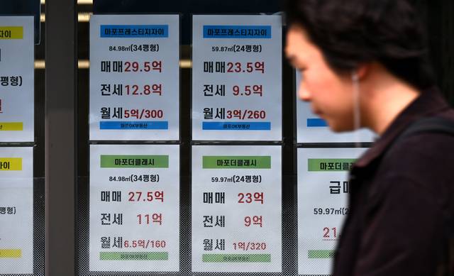 집값 내려갈까 : 1일 오전 서울 마포구 소재 한 부동산중개업소에 아파트 매물 정보가 붙어 있다. 윤성호 기자