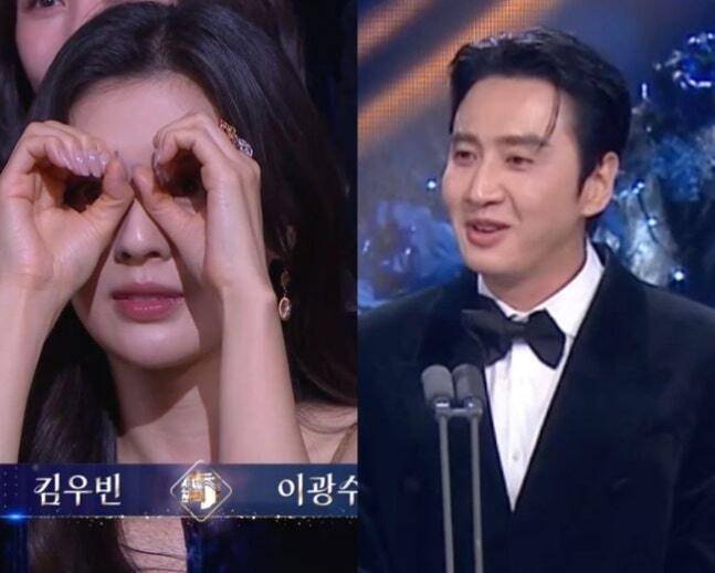 지난해 11월 방송된 KBS2TV '제46회 청룡영화상'에서 화면에 동시에 잡힌 배우 이선빈, 이광수. KBS2TV