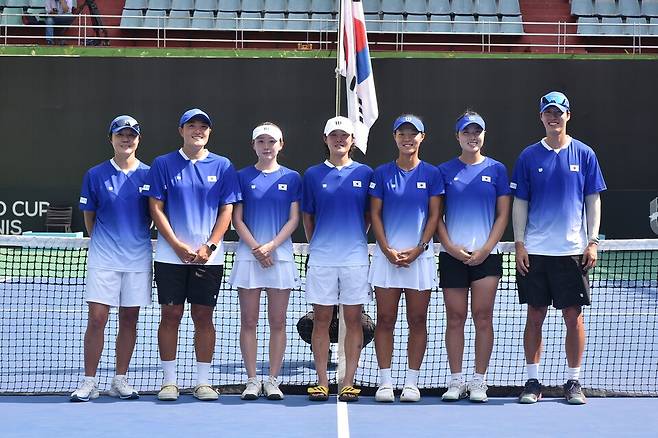 작년 인도에서 열렸던 빌리진킹컵 아시아/오세아니아 그룹 1에 출전했던 한국 대표팀 공식 팀 포토, 작년 대회 최종 성적은 4위였다 / MSLTA