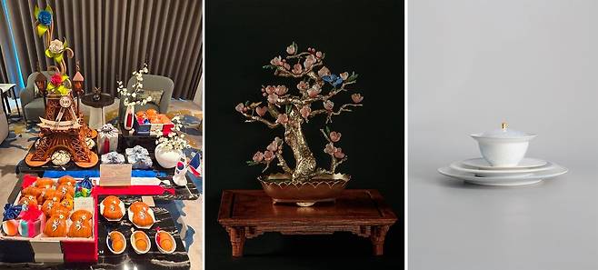 청와대는 2일 이재명 대통령 부부가 에마뉘엘 마크롱 프랑스 대통령 부부를 위해 준비한 선물을 공개했다. 숙소에는 에펠탑 모양의 공예 작품, 프랑스 국기가 꽂힌 복주머니 모양의 빵, 마크롱 대통령의 고향인 ‘아미앵’식 마카롱 등을 웰컴 키트로 비치했다. 또한 이 대통령은 마크롱 대통령을 위해 1886년 고종이 프랑스와의 수교를 기념하며 프랑스 대통령에게 선물한 ‘고종 반화’를 재해석한 작품과 백자 양식기 세트 등을 준비했다. 뉴스1