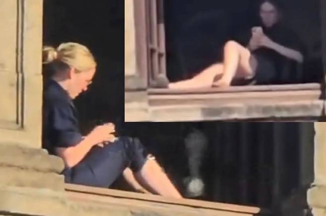 멕시코 국립궁전 창틀에서 일광욕하는 모습이 포착된 프랑코 전 재무부 조정총국장. /사진=엘우니베르살 갈무리