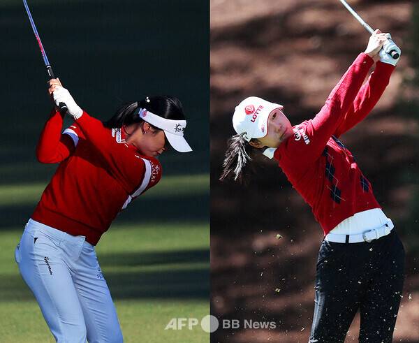 2026년 미국여자프로골프(LPGA) 투어 아람코 챔피언십에 출전한 윤이나, 황유민 프로가 2라운드에서 경기하는 모습이다. 사진제공=ⓒAFPBBNews = News1 (사진을 무단으로 사용하지 마십시오.)