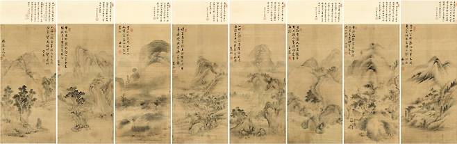 허련 등이 그린 '팔인수묵산수도'. '예림갑을록'에서 추사의 비평을 받은 24점 중 유일하게 현재까지 전해지는 작품이다. ⓒ리움미술관