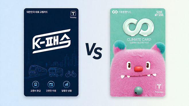 K패스와 기후동행카드. K패스는 로고를 활용해 가상으로 생성했음. 챗GPT 생성 이미지