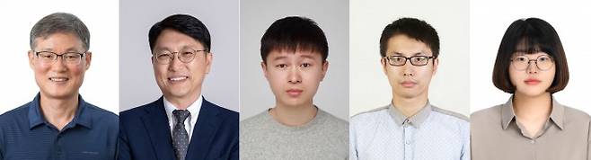 왼쪽부터 백종범 울산과학기술원(UNIST) 교수, 임한권 교수, 연훠 샤오 연구원(제1저자), 루난 관 연구원(공동 제1저자), 구지원 연구원(공동 제1저자). UNIST 제공