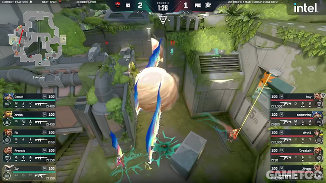 여러 길목을 동시에 막아야 하는 프랙처 특성상 브림스톤은 필수적이다 (사진=발로란트 챔피언스 투어)