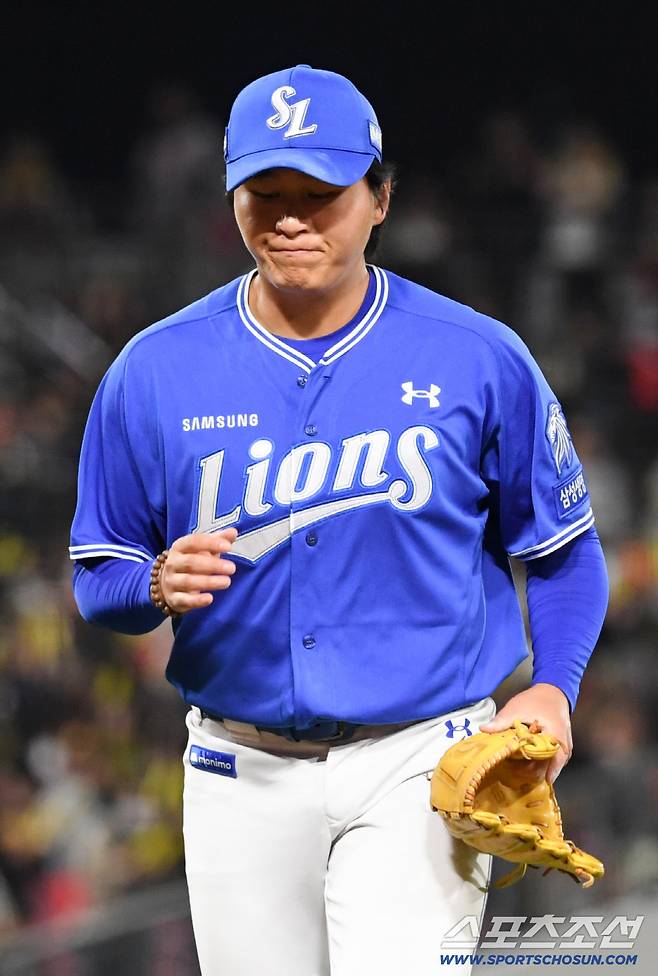 8일 광주 기아챔피언스필드에서 열린 KIA와 삼성의 경기. 삼성 이승현이 숨을 고르고 있다. 광주=박재만 기자 pjm@sportschosun.com/2026.04.08/