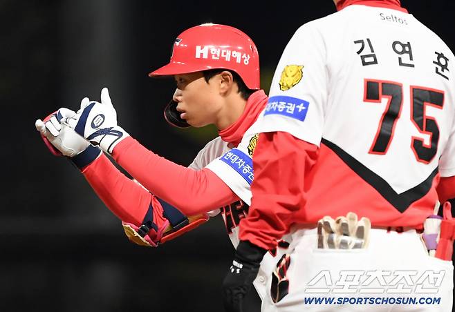 8일 광주 기아챔피언스필드에서 열린 KIA와 삼성의 경기. KIA 박재현이 안타를 날린 뒤 환호하고 있다. 광주=박재만 기자 pjm@sportschosun.com/2026.04.08/