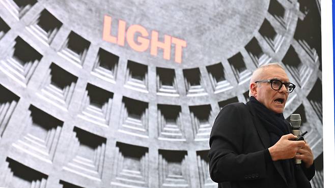 Dominique Perrault delivers a lecture titled “Dominique Perrault on Public Architecture: Ground, Light and the Civic Realm” on Tuesday at the 2026 Korea Herald Architecture Talk at Ewha Womans University in Seoul. (Yoon Chang-bin/The Korea Herald)
