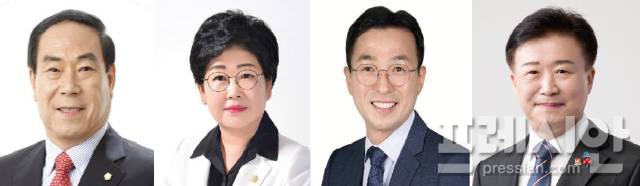 ▲민주당 여수시장 경선 후보들.왼쪽부터 김영규, 백인숙, 서영학, 정기명 후보.ⓒ선관위