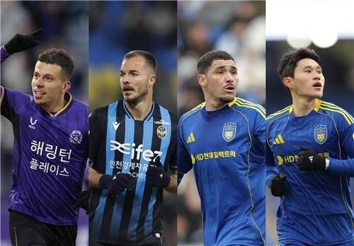한국프로축구연맹이 'EA SPORTS 이달의 선수상' 2·3월 후보 4명을 발표했다. (왼쪽부터) FC안양 마테우스, 인천 유나이티드 무고사, 울산 HD 야고와 이동경.