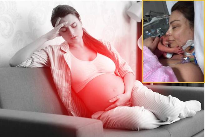 만삭에 이른 한 여성이 새벽에 어지러워 일어났다가 몇 시간 뒤 대량 출혈이 발생해 아기의 목숨까지 위험할 뻔한 사연을 전했다. 배경사진=게티이미지뱅크 /상단=클로이 SNS
