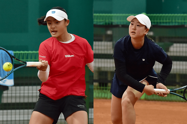 주니어선수권 14세부 여자단식에서 맞붙는 임연경과 김태희(오른쪽). 대한테니스협회