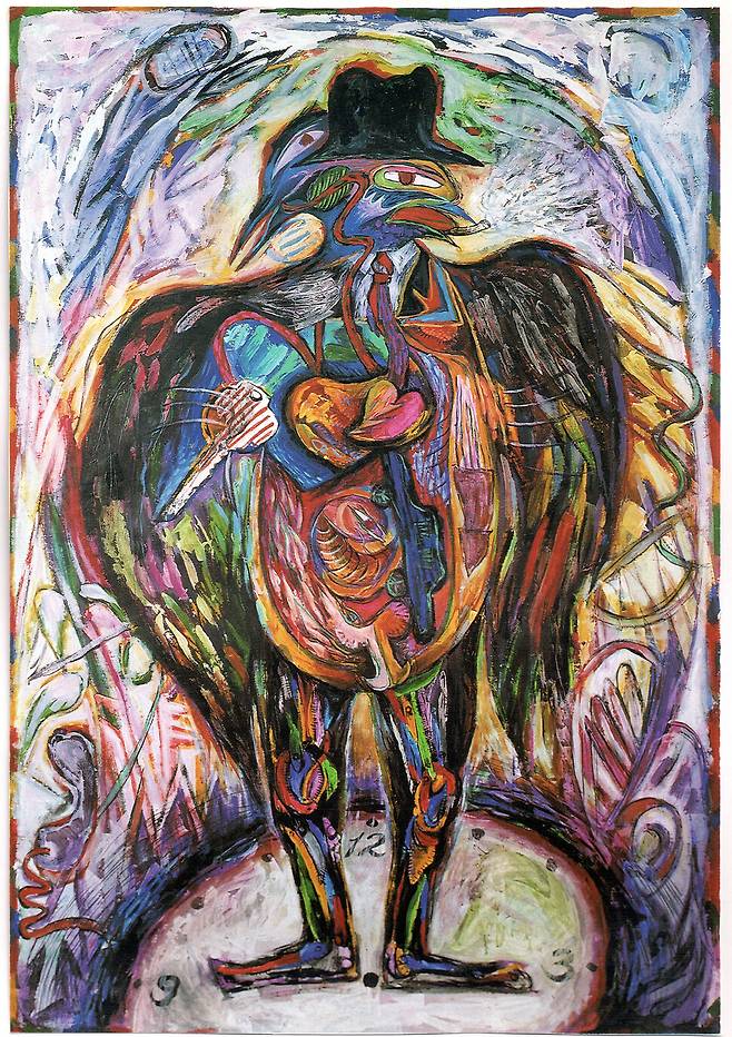 임미령의 ‘날개접은 우리의 아빠’, 1993, 종이에 아크릴릭, 191×133㎝. 현실문화연구 제공