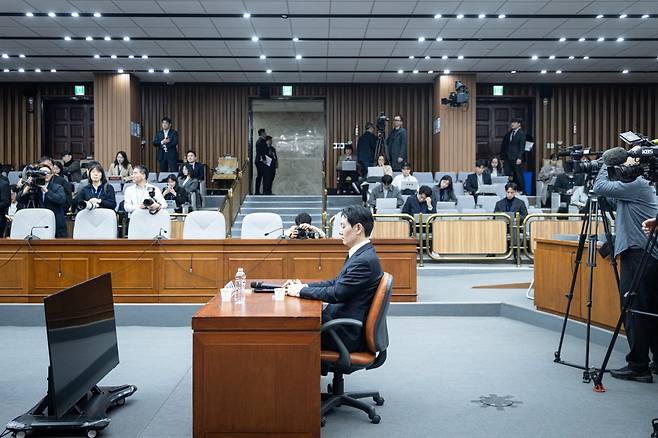 쌍방울 대북 송금' 사건을 수사했던 박상용 검사가 7일 서울 여의도 국회에서 국민의힘이 주최한 더불어민주당의 공소취소·재판조작 진상규명 청문회에 증인으로 출석했다. /사진=뉴스1