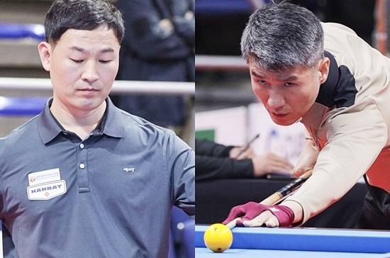 최완영(왼쪽)과 강자인이 10일 오전(한국시간) 열린 콜롬비아 보고타3쿠션월드컵 최종예선(Q라운드)을 통과, 32강 본선에 진출했다. (사진=SOOP)