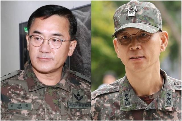 여인형(왼쪽) 전 국군방첩사령관과 김용대 전 드론작전사령관. 연합뉴스