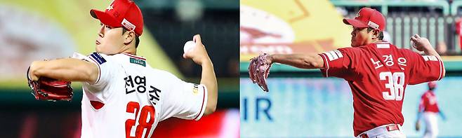 SSG 전영준(왼쪽)과 노경은. SSG랜더스 제공