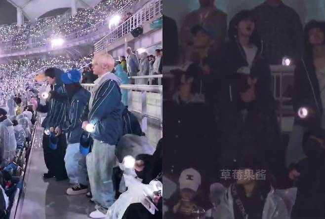 방탄소년단 콘서트 무대를 즐기고 있는 TXT 멤버들. 엑스 캡처