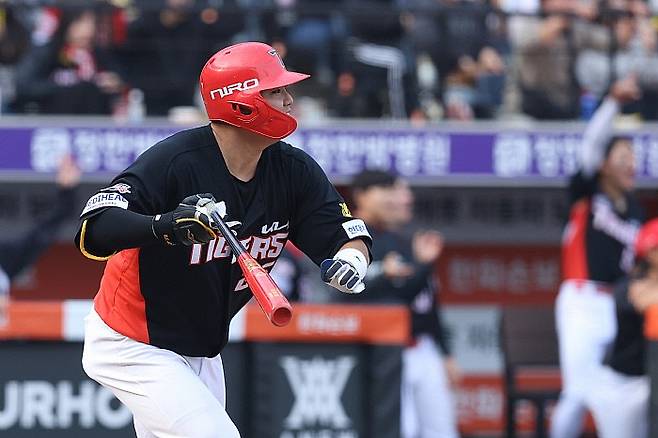 11일 경기에서 적시타를 때려낸 한준수. KIA구단 제공