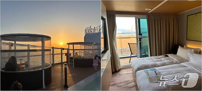 팬스타 미라클 호 8층에 설치된 시설과 6층 발코니스위트 객실 모습. ⓒ 뉴스1 홍윤 기자