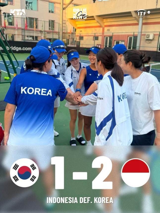 한국 여자 테니스가 국가대항전 빌리진킹컵에서 3연승 후 첫 패배를 당했다.(대한테니스협회 제공)