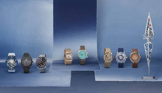 LVMH 워치 위크에 참가하는 그룹 내 대표 브랜드. 왼쪽부터 위블로, 제니스, 태그호이어, 불가리, 티파니, 다니엘 로스, 루이 비통, 제랄드 젠타, 레페 1839의 대표 출품작. 사진 LVMH 홈페이지
