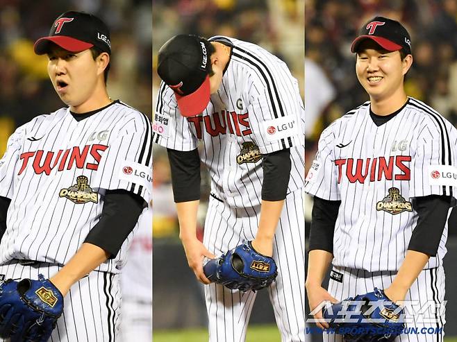 11일 잠실구장에서 열린 LG와 SSG의 경기. 1점 차 승리를 지킨 LG 유영찬이 안도의 한숨을 내쉬고 있다. 잠실=박재만 기자 pjm@sportschosun.com