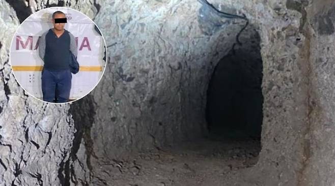 멕시코 소노라의 한 주택에서 발견된 지하터널과 검거된 조직원. 멕시코 경찰 제공