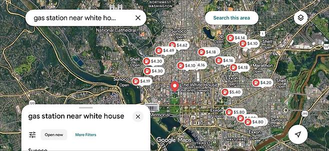 모하마드 바게르 갈리바프 이란 의회 의장이 엑스에 올린 워싱턴DC 내 기름값 지도. 갈리바프 엑스 캡처