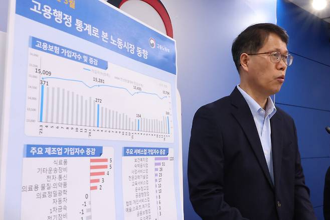 천경기 고용노동부 미래고용분석과장이 13일 세종시 정부세종청사에서 2026년 3월 고용행정 통계로 본 노동시장 동향을 발표하고 있다. ⓒ연합뉴스