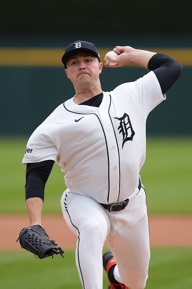 디트로이트 타릭 스쿠발이 13일 마이애미전에서 역투하고 있다. AP연합뉴스