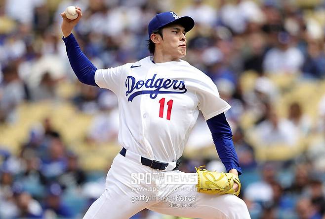 ▲ 13일(한국시간) 텍사스 레인저스와 경기에 선발 등판한 LA다저스 사사키 로키.