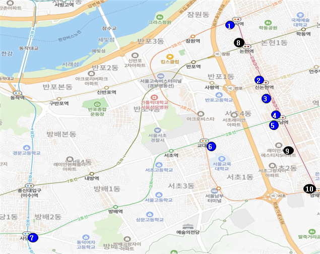 서울 서초구의 민간 옥외 전광판 지도. 서초구청 제공