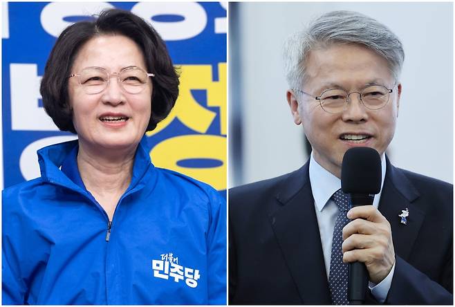 더불어민주당 추미애 경기지사 후보와 민형배 전남광주 통합특별시장 후보. /뉴스1·연합뉴스