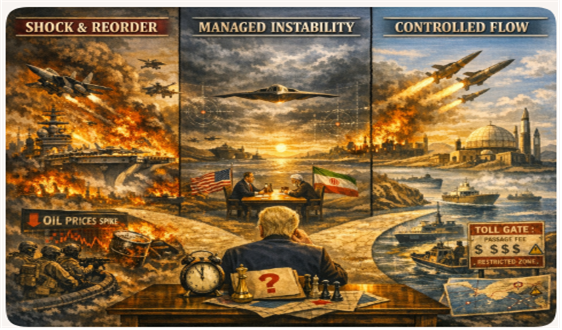 선택의 기로에서 결정을 고민하는 트럼프에 대한 상상도. 김태준 한반도안보문제연구소장 AI 그림