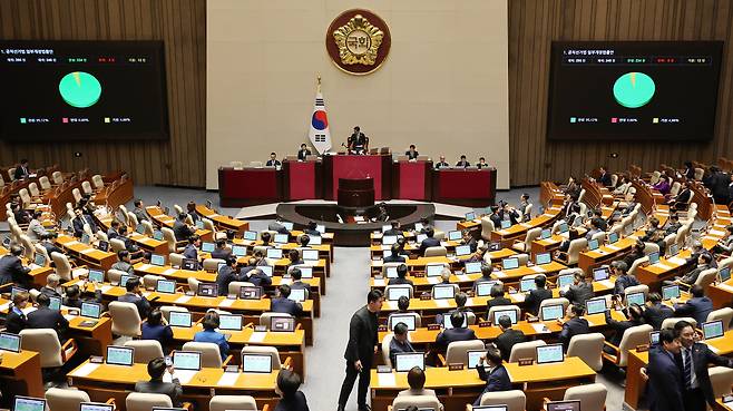28일 국회에서 본회의가 열리고 있는 모습. 연합뉴스