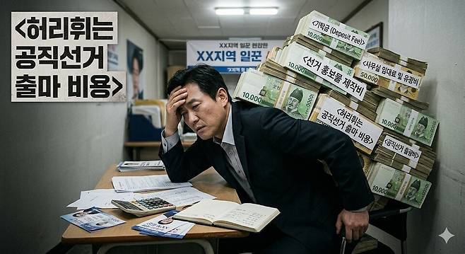 ▲ 허리 휘는 공직선거 출마 비용. AI로 만든 이미지.