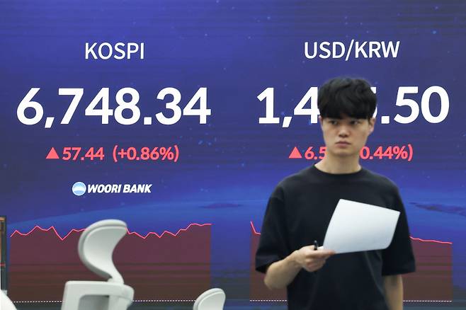 30일 서울 중구 우리은행 본점 딜링룸 현황판에 코스피가 표시돼 있다.(연합뉴스)