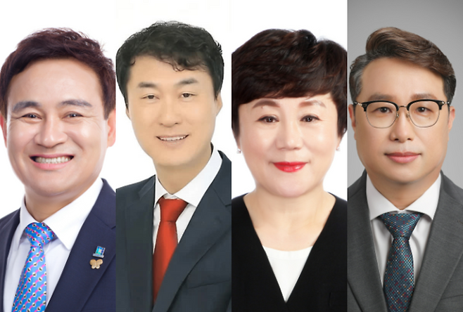 ▲ 왼쪽부터 더불어민주당은 재선 김재우 의원(구미시의회 문화환경위원회 위원장), 국민의힘 김효석 예비후보(중앙키즈태권도 관장, 형곡2동 바르게살기위원장) 가번, 이정희 의원(비례대표·문화환경위원회 간사) 나번, 김민성 의원(의회운영위원회 간사) 다번.