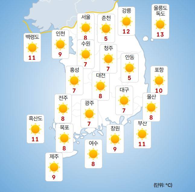 ⓒ기상청 오늘(5일) 오전 날씨