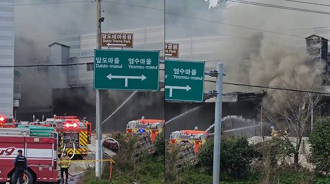 지난달 12일, 출동 소방관 2명의 목숨을 앗아간 전남 완도군 군외면 원동리 냉동창고 화재 사고는 창고 내부에 쌓여 있던 유증기가 점화되면서 순식간에 화염이 확산하는 ‘플래시오버’ 현상 때문인 것으로 조사됐다. /독자 제공