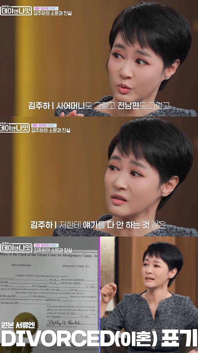 자신에게 가해지는 폭력에 이어 아들을 향한 폭력까지 시작되자 가차없이 이혼을 택한 김주하. 유튜브 채널 'MBN Entertainment' 영상 캡처
