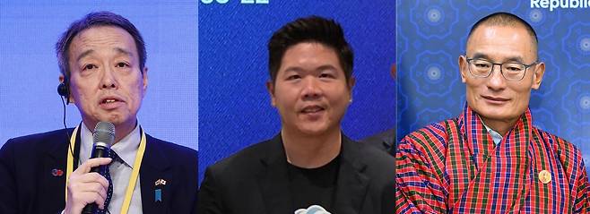 (왼쪽부터) 미즈시마 고이치 주한일본대사, 라타나폰 윙나파찬 태국 시암AI 대표, 체링 톱게 부탄 총리.(뉴스1 DB)