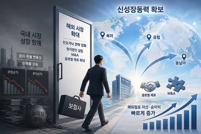 국내 보험사들이 성장 한계에 직면한 내수시장을 넘어 북미·유럽·동남아 등 해외 시장 공략에 속도를 내고 있다. 사진/쳇 gpt