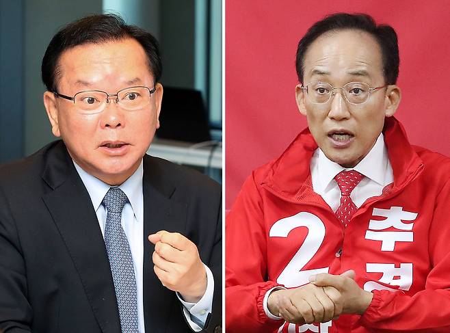 김부겸(왼쪽) 더불어민주당, 추경호 국민의힘 대구시장 후보는 공히 대구경북통합신공항 사업의 국가 책임 강화를 공약했다. 뉴스1