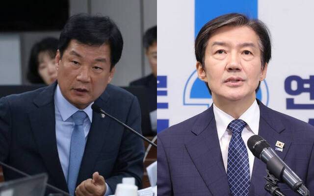 왼쪽부터 박균택 더불어민주당 의원, 조국 조국혁신당 평택을 후보. 연합뉴스